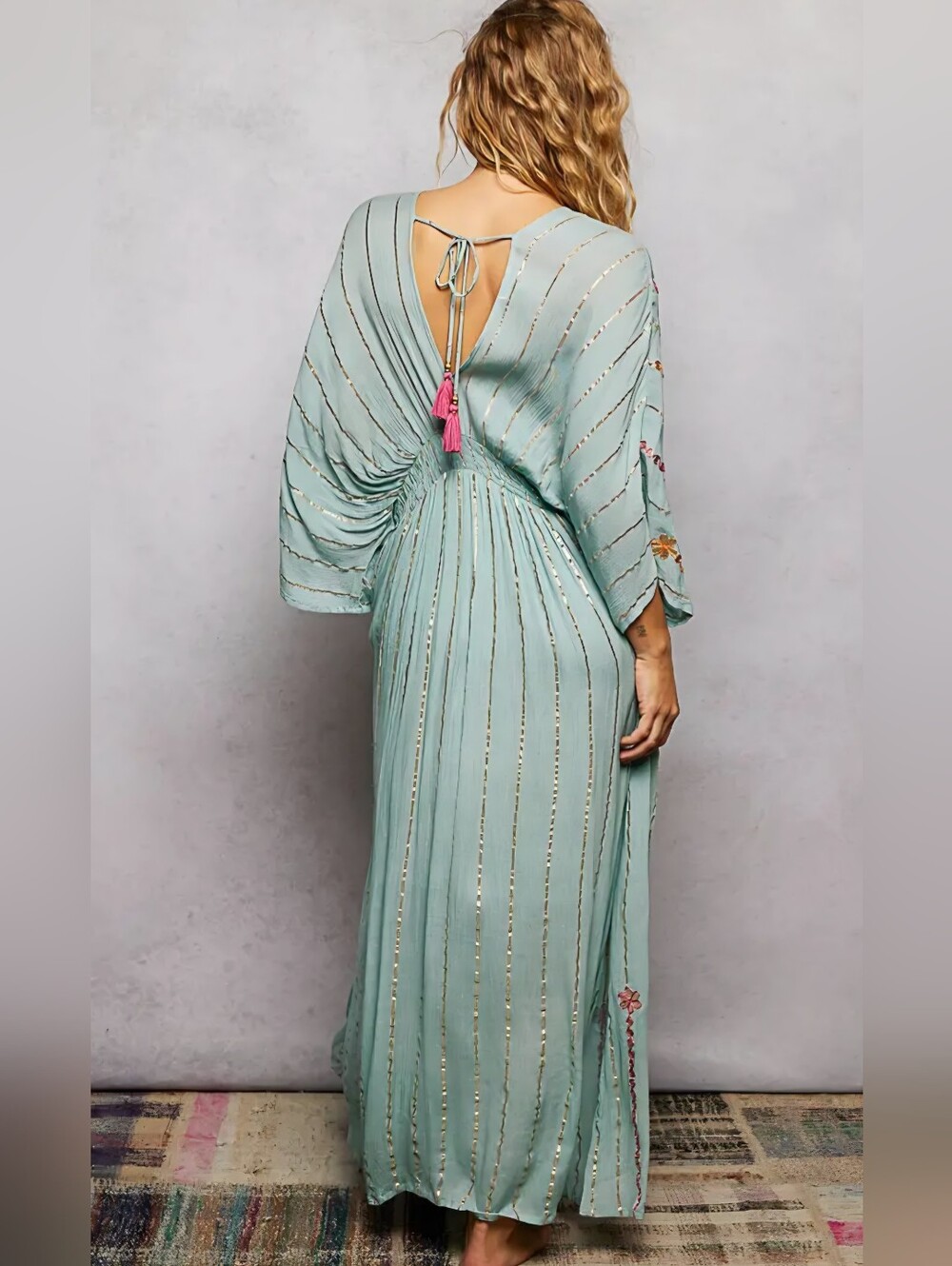 POL Light Aqua Embroidered Maxi Dress with Tassel - Picture 4 of 6
